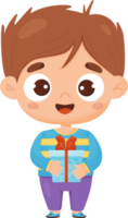 Cute boy in santa hat with gift png