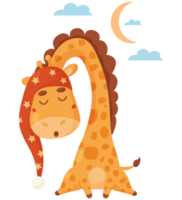 girafa dormindo com lua e nuvens png