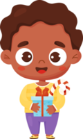 cute black ethnic boy  with gift png