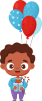 lindo chico étnico negro con regalo y globos png