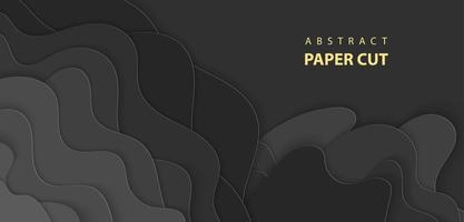 Vector background with black color paper cut shapes. 3D abstract paper art style, design layout for business presentations, flyers, posters, prints, decoration, cards, brochure cover.