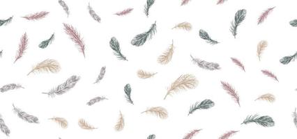 Feathers on white background. Hand drawn sketch style. vector