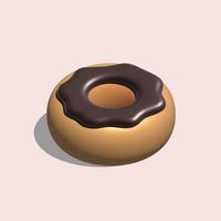 3d donut with chocolate glaze. 3d rendering donut. Vector stock illustration.