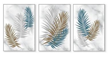 Abstract decorative background poster with palm branches and leaves in boho style on a marble background. Vector poster.