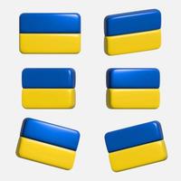 Flag of Ukraine in different 3D projections. 3d flag of Ukraine from different angles. Vector stock illustration.