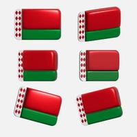 Flag of Belarus in different 3D projections. 3d flag of Belarus from different angles. Vector stock illustration.