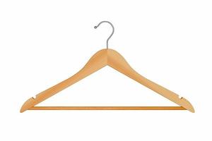 Wood suit hanger, wooden clothing hanger isolated on white background. photo