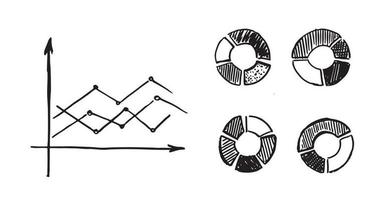 Graphs and Charts icons, Set hand drawn . Vector