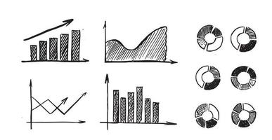 Graphs and Charts icons, Set hand drawn . Vector