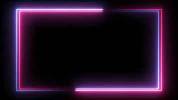 sich drehende neonrahmenanimation. Schleife aus doppeltem Rechteck mit leuchtenden rosa und blauen Neonfarben. video