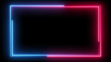 Inverted Direction Spinning neon frame animation. Loop of double rectangle with glowing pink and blue neon colors. video