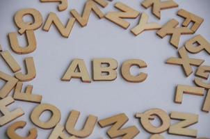 ABC text on white background. Education concept photo