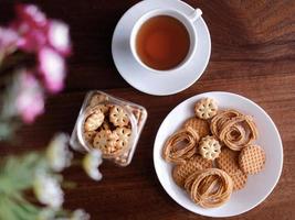 High level view of evening tea with cookies photo