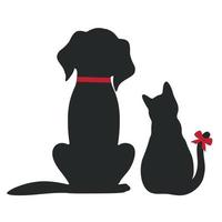 Dog and cat with a bow vector