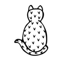 Cat sitting with its back to us, doodle vector
