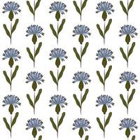 WHITE VECTOR SEAMLESS BACKGROUND WITH LIGHT BLUE CORNFLOWER WILDFLOWERS