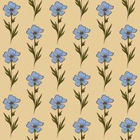 BEIGE VECTOR SEAMLESS BACKGROUND WITH LIGHT BLUE FLAX WILDFLOWERS