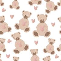 Seamless pattern cute teddy bear with hearts vector