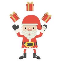 happy Santa Claus throwing gift cartoon vector