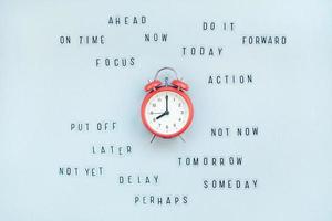 Concept of procrastination and time management photo