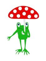 Vector isolated illustration of frog with umbrella in a shape of fly agaric.