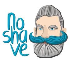 Vector isolated illustration of man with moustache and beard. Movember. No shave.