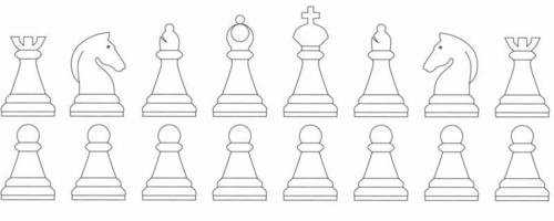 outline piece chess icon set isolated on white background vector