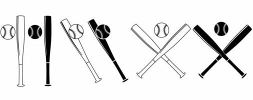 Crossed baseball bats and ball icon set isolated on white background vector