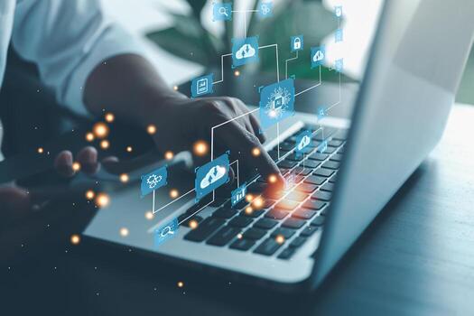 Digital transformation change management, internet of things. New technology bigdata and business process strategy, customer service management, cloud computing, smart industry. Ai intelligent service photo