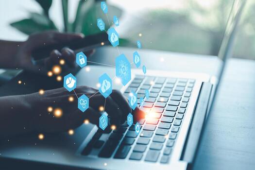 Digital transformation change management, internet of things. New technology bigdata and business process strategy, customer service management, cloud computing, smart industry. Ai intelligent service photo