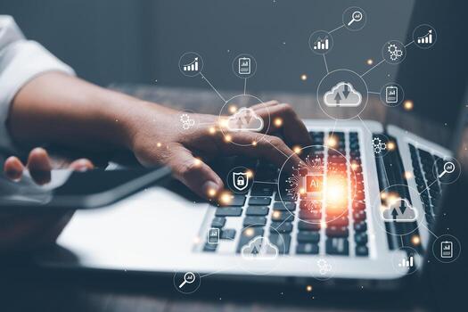 Digital transformation change management, internet of things. New technology bigdata and business process strategy, customer service management, cloud computing, smart industry. Ai intelligent service photo