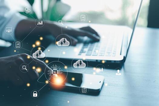 Digital transformation change management, internet of things. New technology bigdata and business process strategy, customer service management, cloud computing, smart industry. Ai intelligent service photo