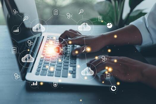 Digital transformation change management, internet of things. New technology bigdata and business process strategy, customer service management, cloud computing, smart industry. Ai intelligent service photo