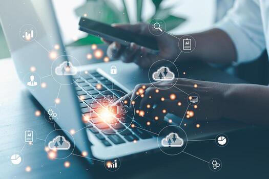 Digital transformation change management, internet of things. New technology bigdata and business process strategy, customer service management, cloud computing, smart industry. Ai intelligent service photo