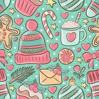 Christmas Doodle Cute Hand Drawn Seamless Pattern Background vector