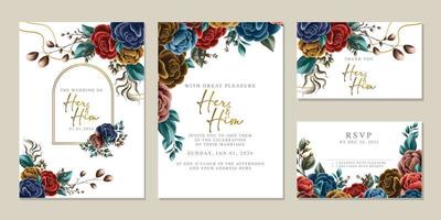 plantilla de fondo de tarjeta de invitación de boda de flores hermosas de lujo vector