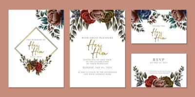 plantilla de fondo de tarjeta de invitación de boda de flores hermosas de lujo vector