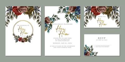 plantilla de fondo de tarjeta de invitación de boda de flores hermosas de lujo vector