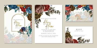 Luxury beautiful flowers wedding invitation card background template vector