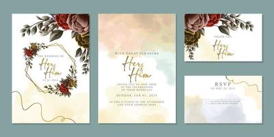 plantilla de fondo de tarjeta de invitación de boda de flores hermosas de lujo vector