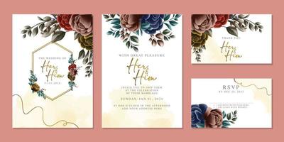 plantilla de fondo de tarjeta de invitación de boda de flores hermosas de lujo vector