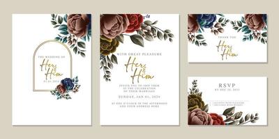 plantilla de fondo de tarjeta de invitación de boda de flores hermosas de lujo vector