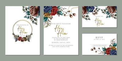 Luxury beautiful flowers wedding invitation card background template vector