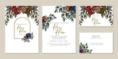 plantilla de fondo de tarjeta de invitación de boda de flores hermosas de lujo vector