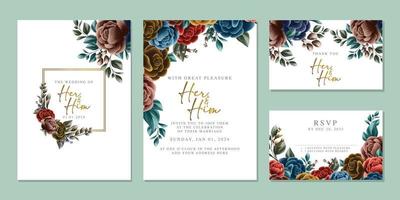 Luxury beautiful flowers wedding invitation card background template vector