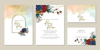 Luxury beautiful flowers wedding invitation card background template vector