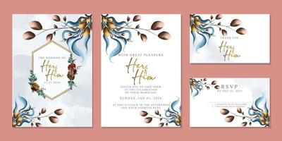 Luxury beautiful flowers wedding invitation card background template vector