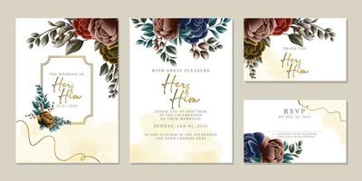 plantilla de fondo de tarjeta de invitación de boda de flores hermosas de lujo vector