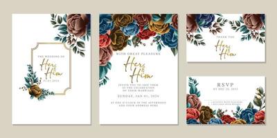 plantilla de fondo de tarjeta de invitación de boda de flores hermosas de lujo vector