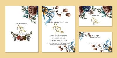 plantilla de fondo de tarjeta de invitación de boda de flores hermosas de lujo vector